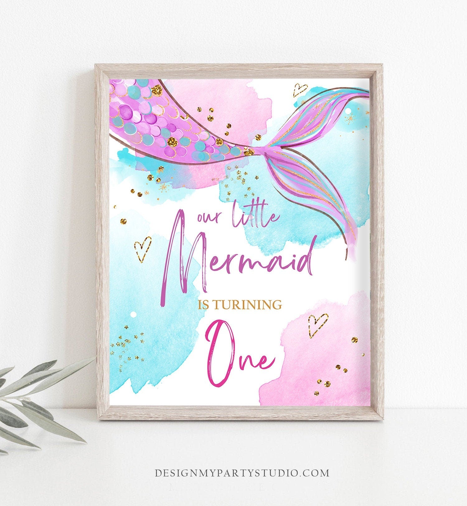 Our Little Mermaid is turning One Sign Mermaid First Birthday Table De ...