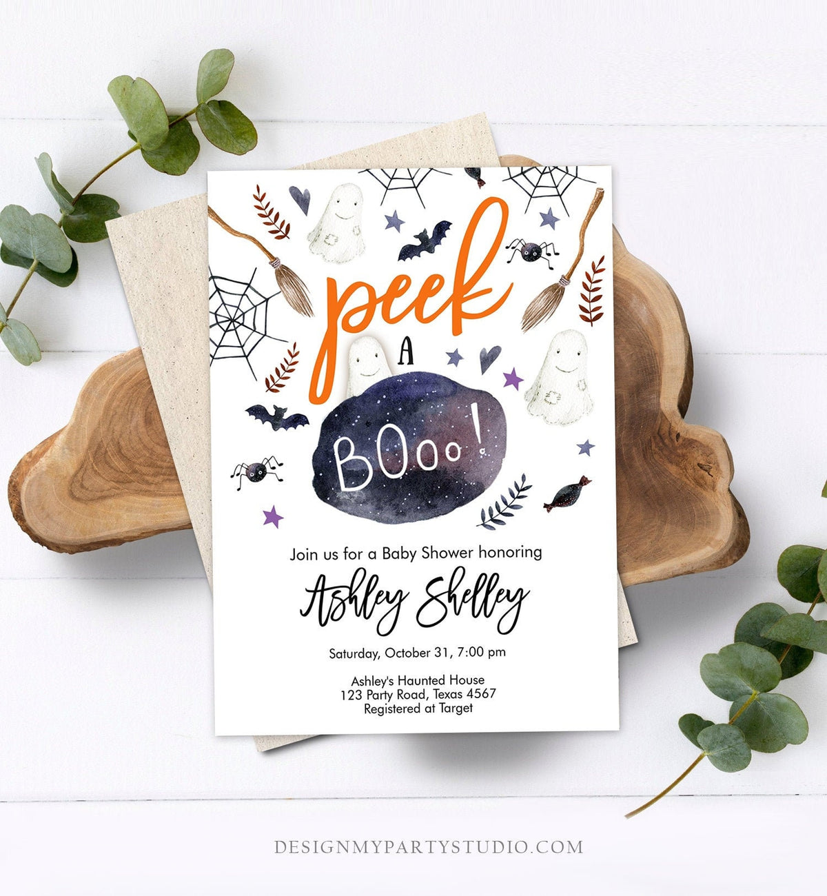 Editable Peek A Boo Baby Shower Invitation Cute Halloween Baby Shower Couples Shower Invite Gender Neutral Printable Template Corjl 0199