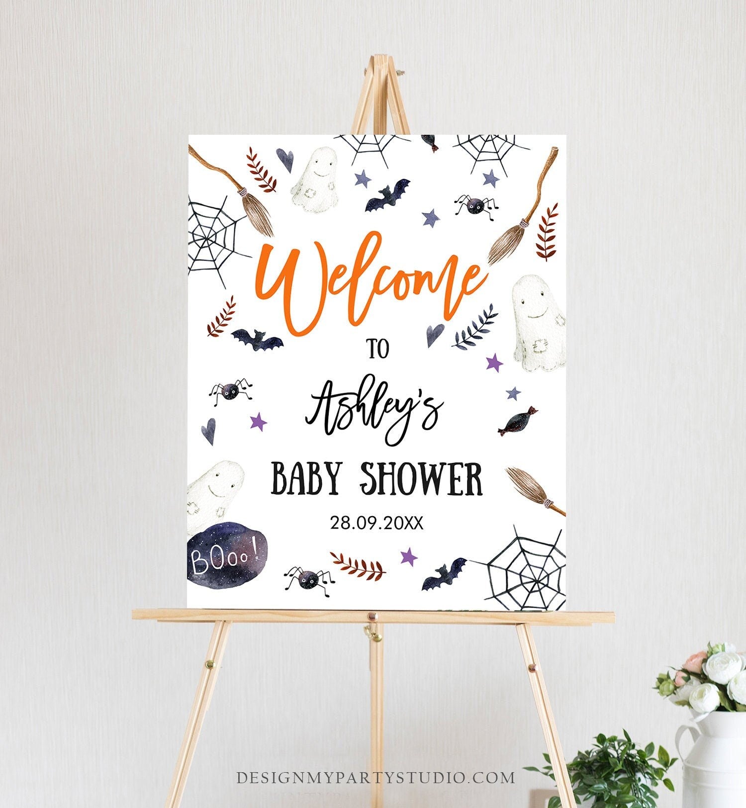 Editable Halloween Baby Shower Welcome Sign Peek A Boo Shower Decor Welcome Gender Neutral Little Boo Sign Template Corjl PRINTABLE 0199