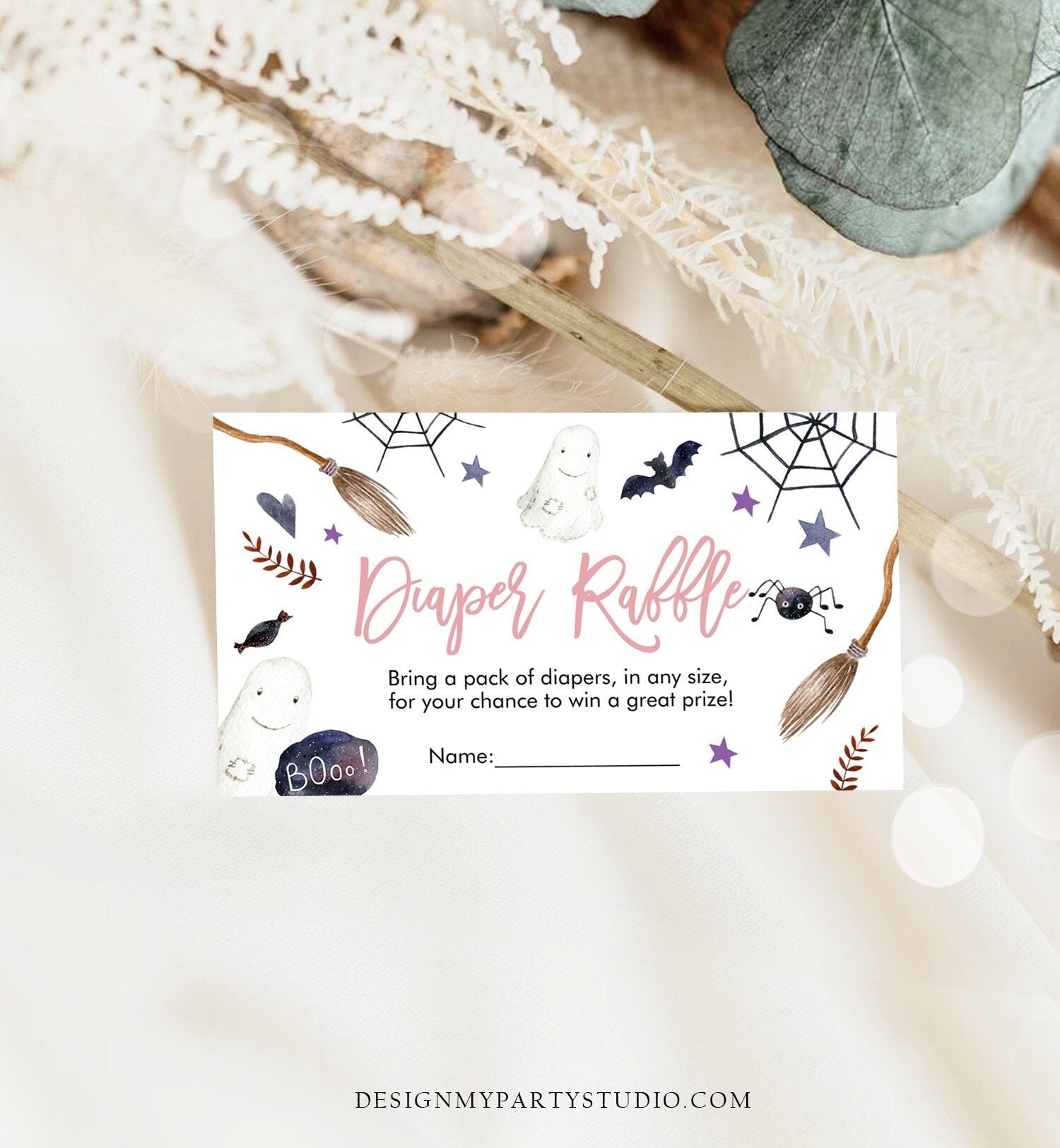 Editable Halloween Diaper Raffle Ticket Peek a Boo Halloween Baby Shower Registry Card Diaper Game Place Card Template PRINTABLE Corjl 0199