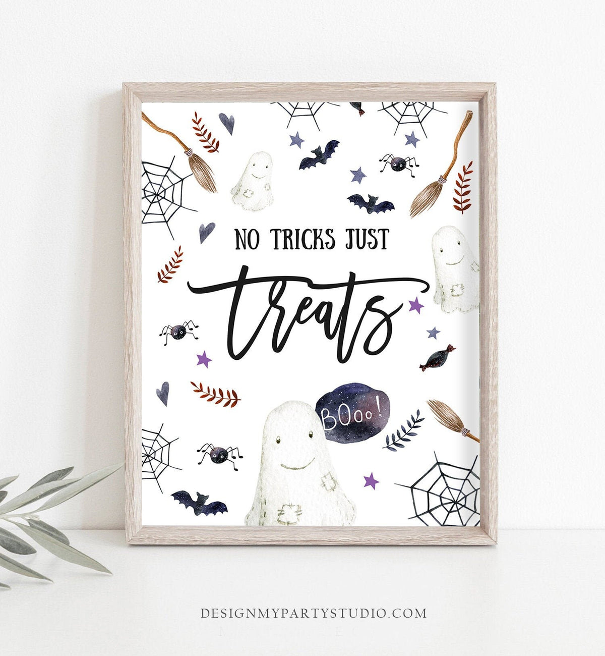 No Tricks Just Treats Sign Halloween Baby Shower Sign Treats Table Little Boo Fall Baby Shower Ghost Sign Gender Neutral PRINTABLE 0199