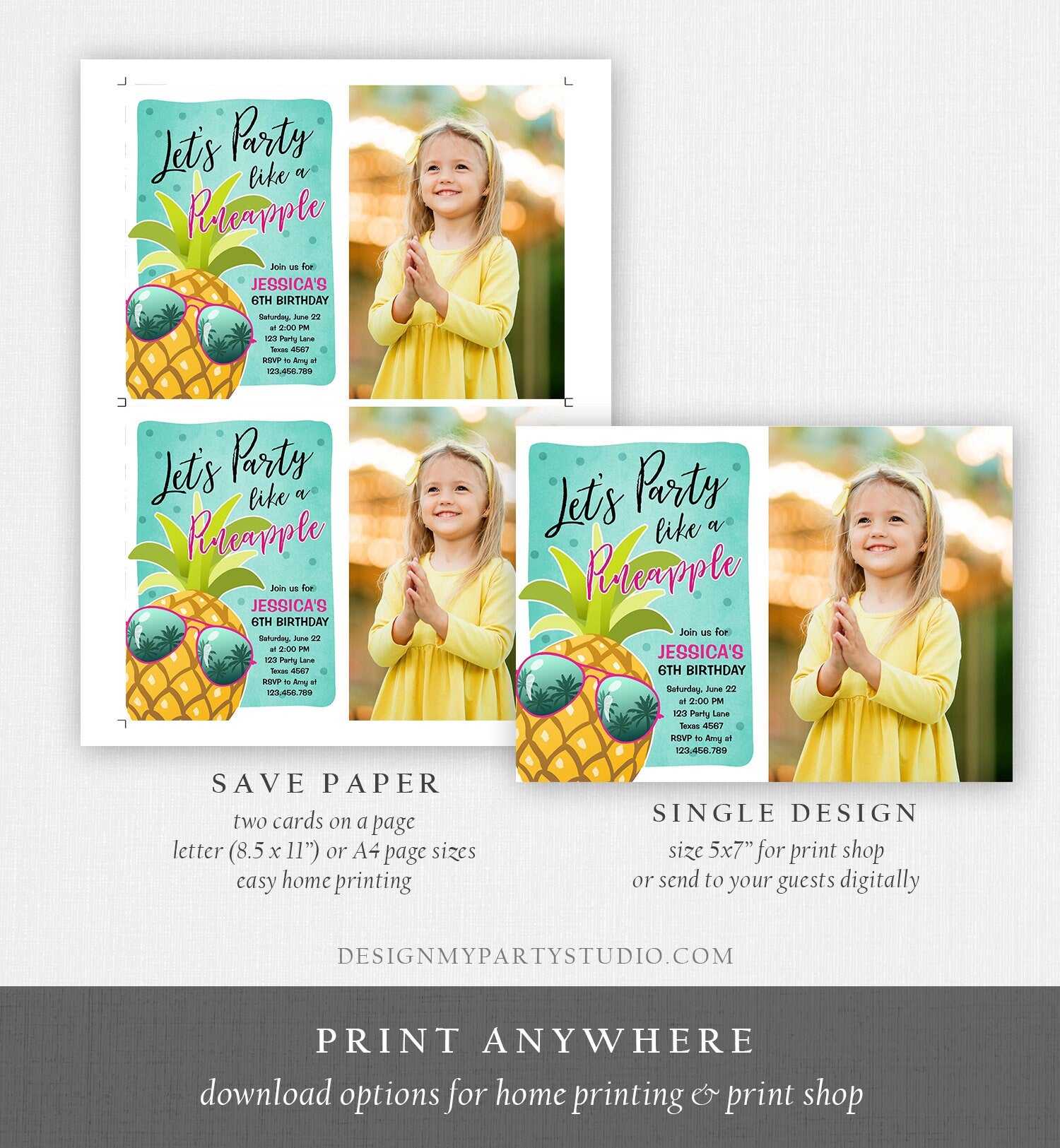 Editable Pineapple Birthday Invitation Lets Party Like a Pineapple Invite Tropical Party Aloha Girl Download Printable Template Corjl 0203