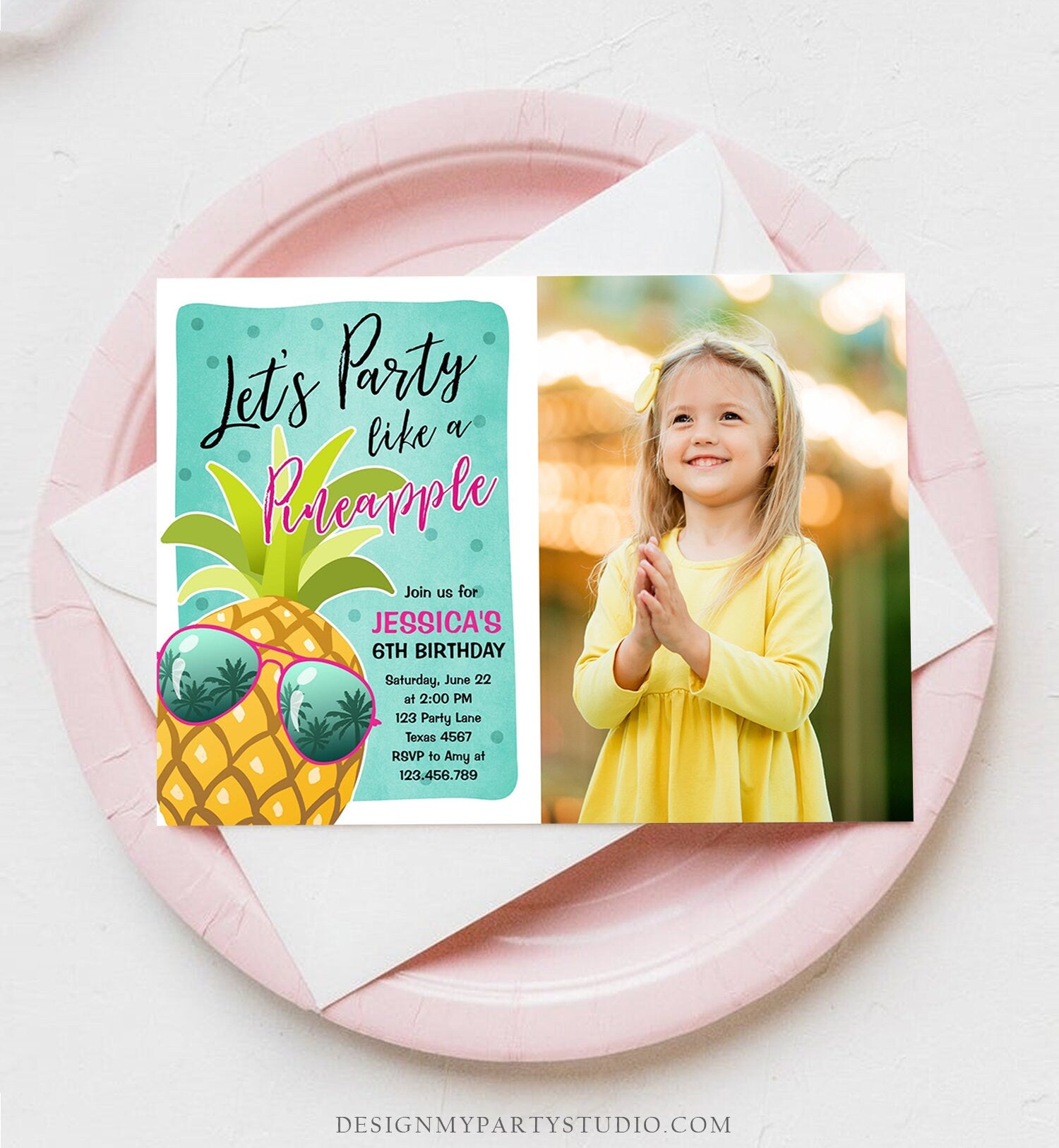 Editable Pineapple Birthday Invitation Lets Party Like a Pineapple Invite Tropical Party Aloha Girl Download Printable Template Corjl 0203