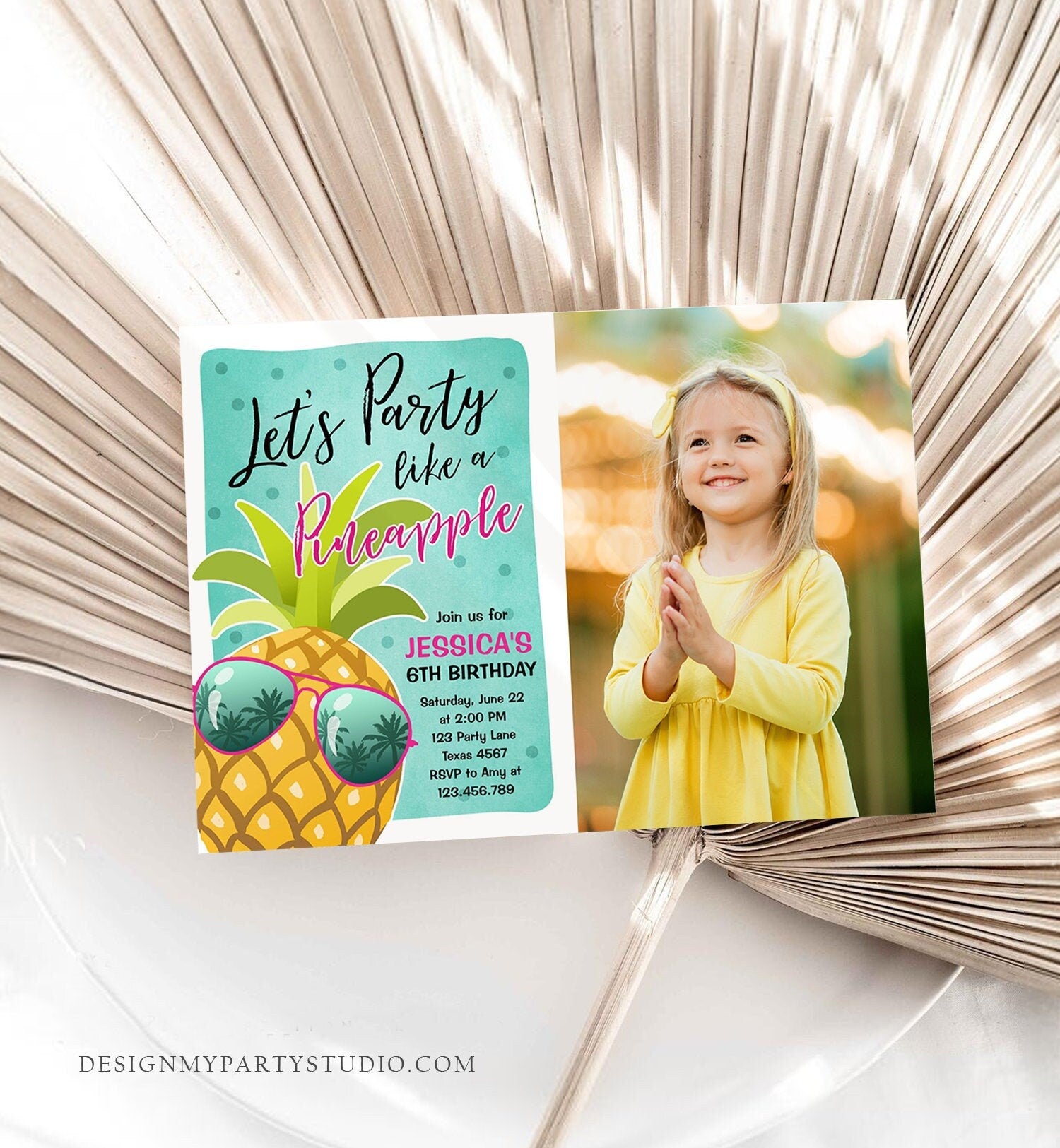 Editable Pineapple Birthday Invitation Lets Party Like a Pineapple Invite Tropical Party Aloha Girl Download Printable Template Corjl 0203