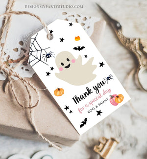 Editable Halloween Baby Shower Thank You Favor Tags Little Boo Cute Pink Ghost Halloween Birthday Download Printable Template Corjl 0418