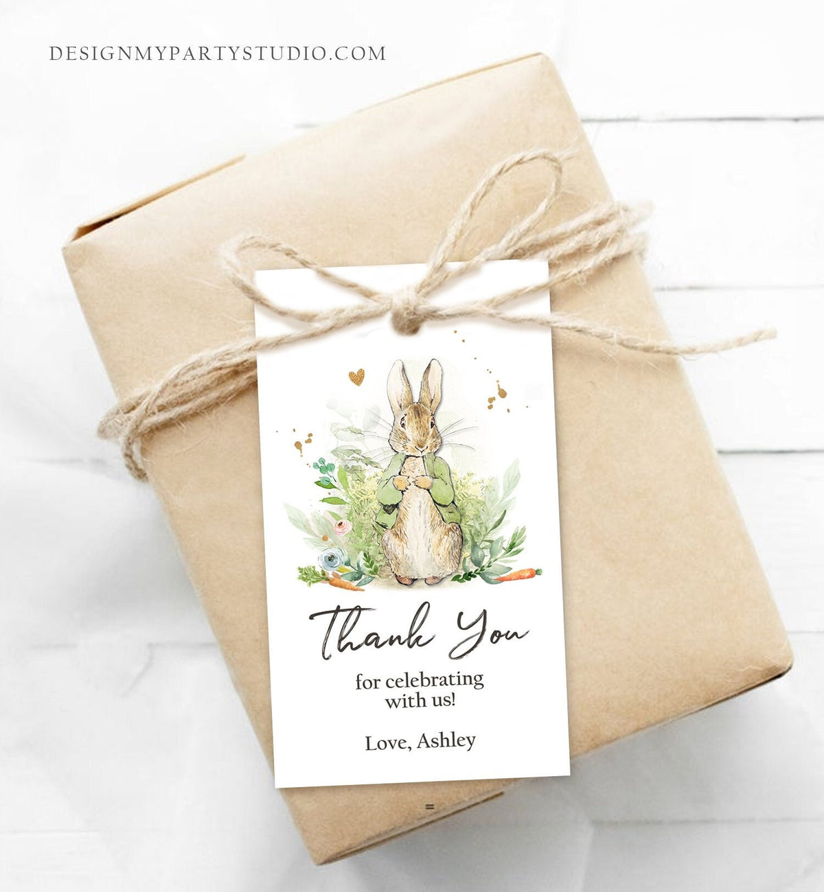 Editable Peter Rabbit Baby Shower Favor Tags Bunny Thank you Tags Gender Neutral Labels Watercolor Printable Download Corjl Template 0351