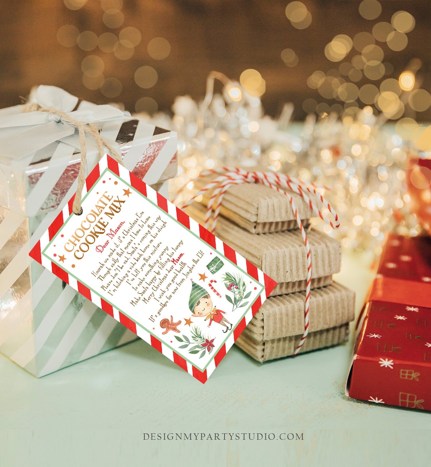 Editable Elf Cookie Mix Goodbye Favor Tag Christmas Chocolate Instructions Gift Tags From Your Elf Thank You Label Printable Template 0358