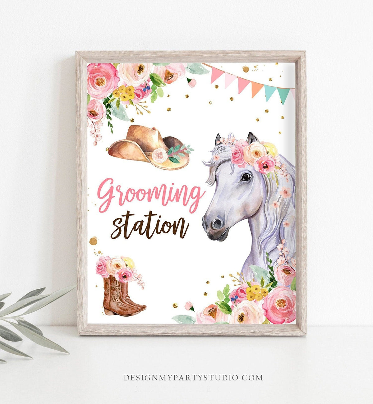 Grooming Station Sign Cowgirl Party Decor Floral Pink Pony Birthday Table Sign Horse Party Signs Decorations Pony Download PRINTABLE 0408