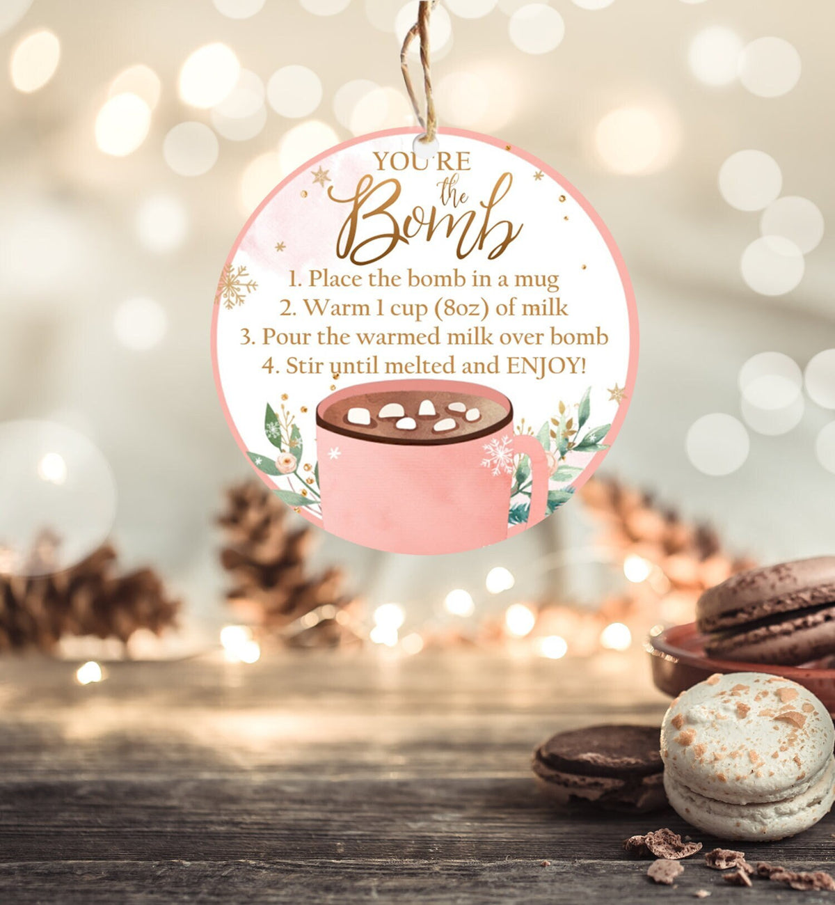 Editable Hot Chocolate Bomb Tags Bomb Instructions Cookies and Cocoa Favor Tags Winter Christmas You&#39;re The Bomb Digital PRINTABLE 0353