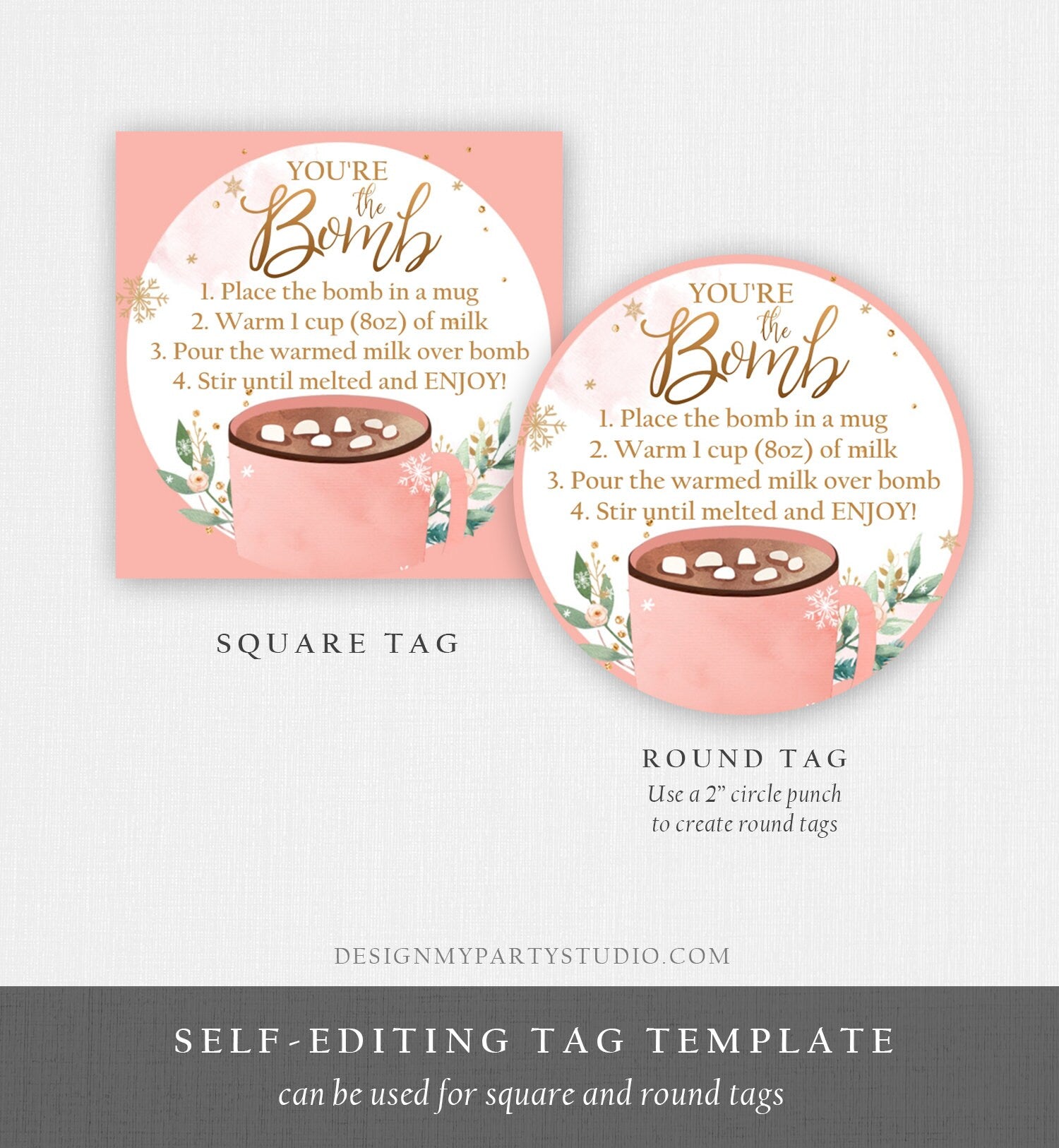 Editable Hot Chocolate Bomb Tags Bomb Instructions Cookies and Cocoa Favor Tags Winter Christmas You're The Bomb Digital PRINTABLE 0353