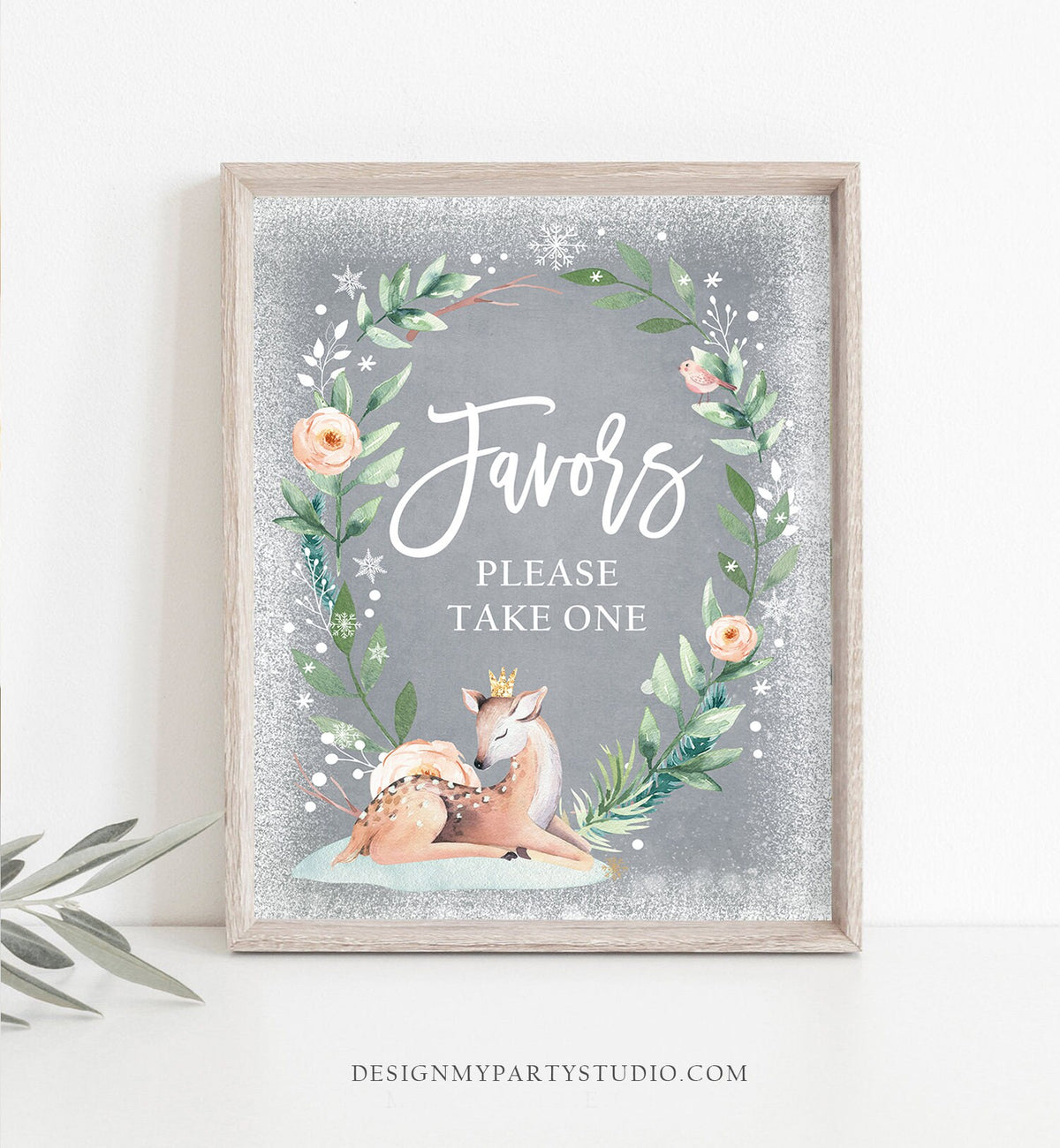 Favors Sign Deer Winter Onederland First Birthday Thank You Treats Gifts Wonderland Girl Pink Gold Table Hot Drinks Download PRINTABLE 0265