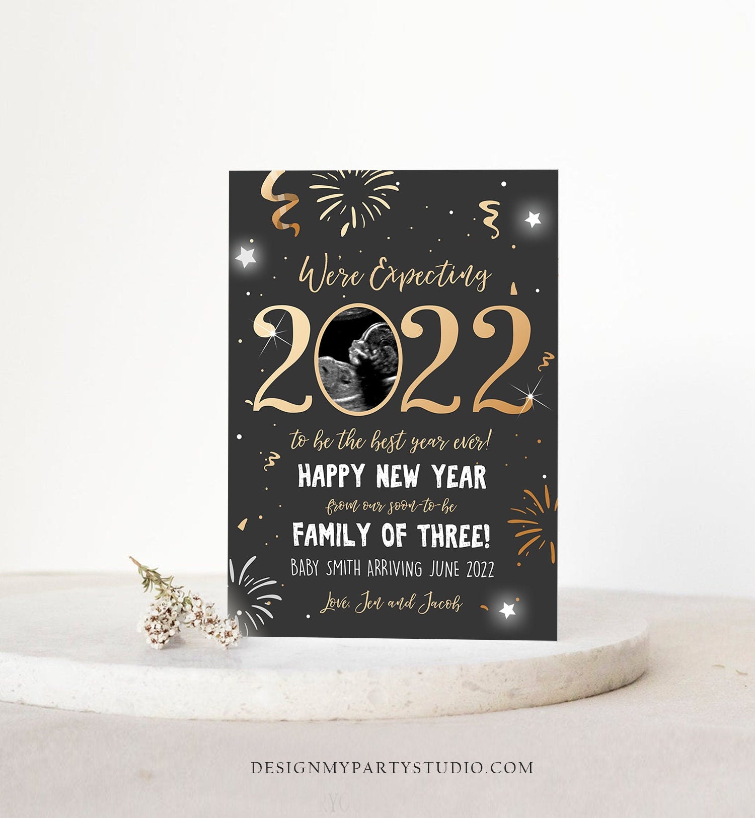 Editable New Year Pregnancy Reveal Card Pregnancy Announcement New Years 2022 Ultrasound Card Instant Download Digital Corjl Template 0280