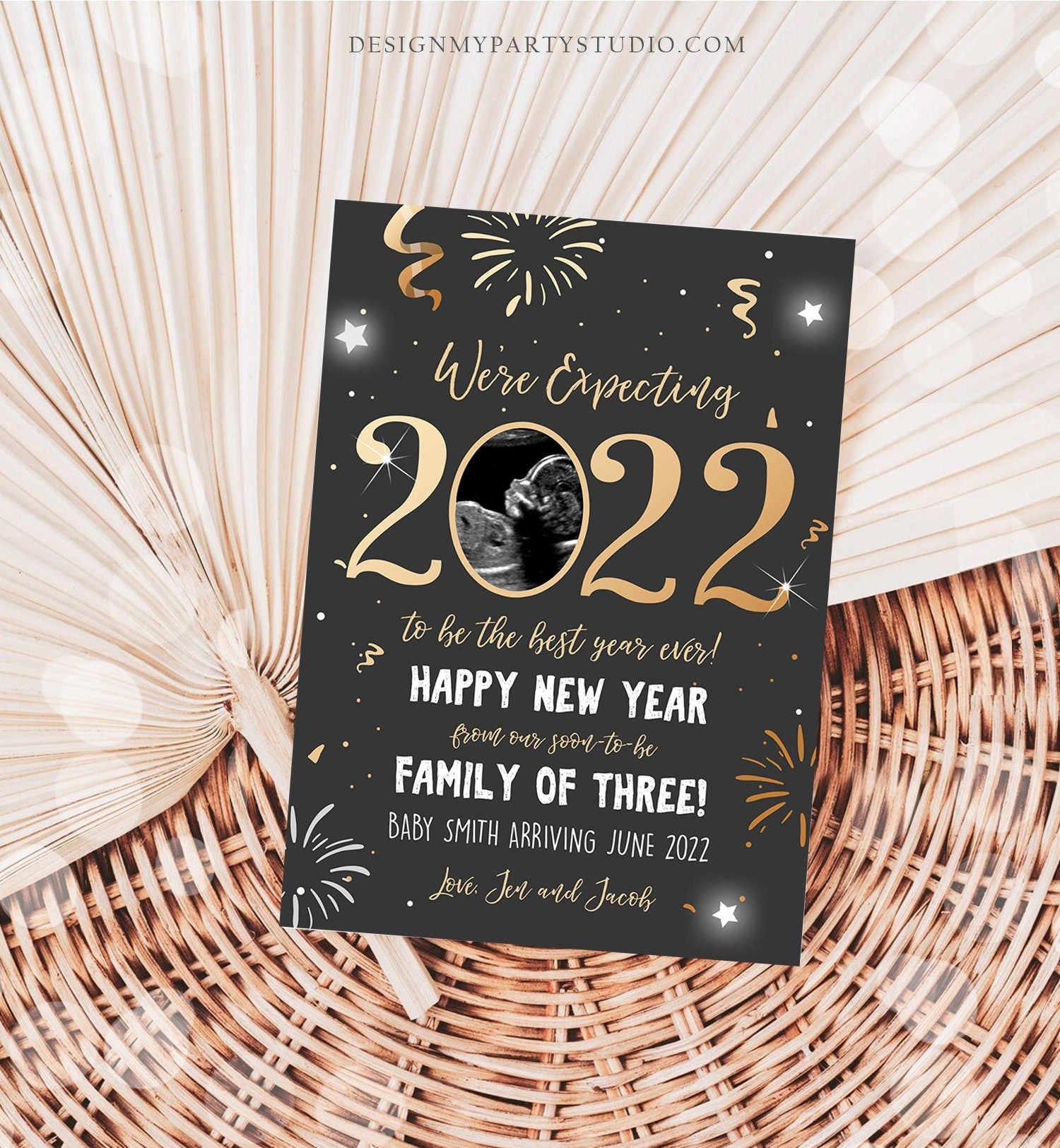 Editable New Year Pregnancy Reveal Card Pregnancy Announcement New Years 2022 Ultrasound Card Instant Download Digital Corjl Template 0280