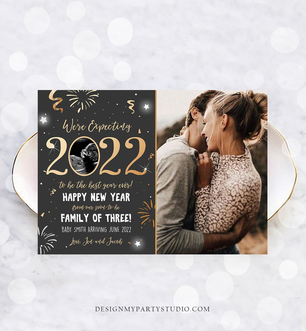 Editable New Year Pregnancy Reveal Card Pregnancy Announcement New Years 2022 Ultrasound Card Instant Download Digital Corjl Template 0280