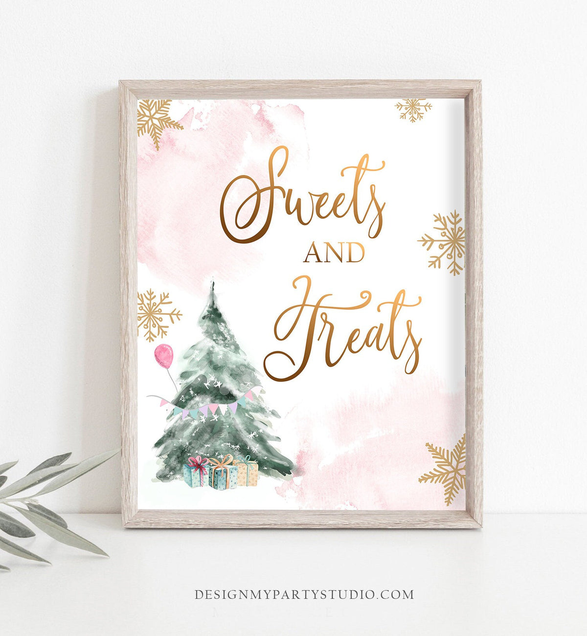 Sweets and Treats Sign Winter Tree Watercolor Snow Girl Birthday Baby Shower Sweets Table Sign Winter Party Instant Download PRINTABLE 0363