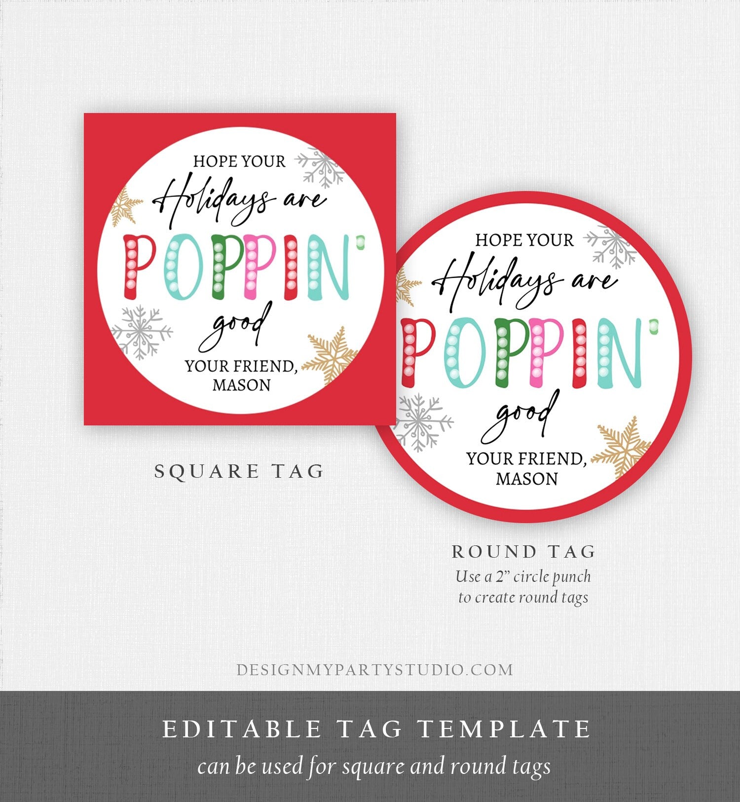 Merry and Bright Christmas Tags, Printable PDF - My Party Design