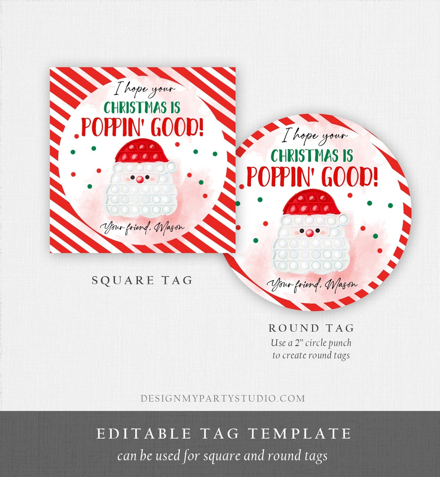 Editable Pop It Gift Tags Personalized Pop It Tag Christmas Teacher Holiday Favor Tags Winter School Kids Christmas Digital PRINTABLE 0443