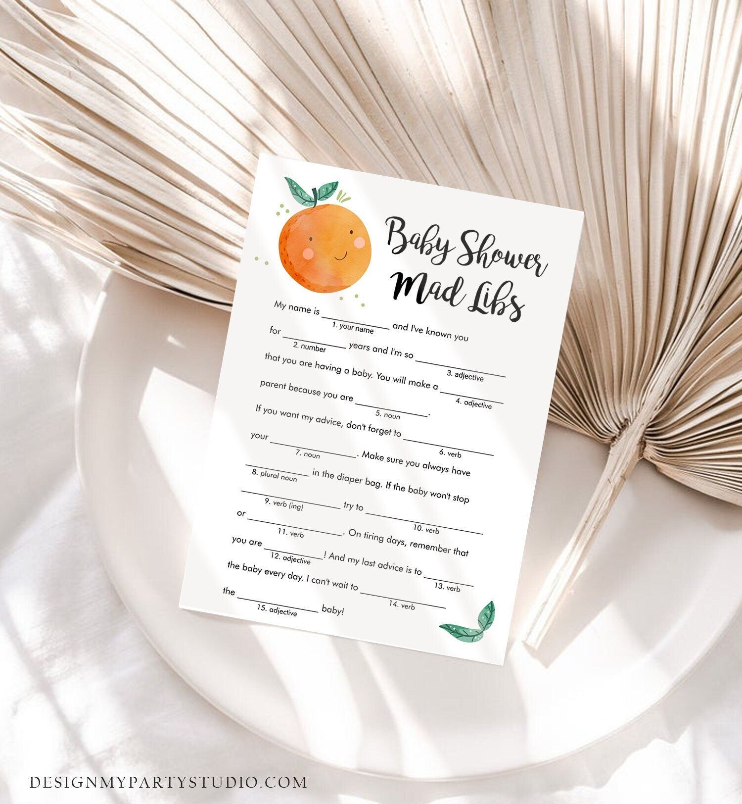 Editable Love Story Mad Libs Baby Shower Game Card Little Cutie Orange Clementine Sprinkle Activity Download Template Corjl 0330