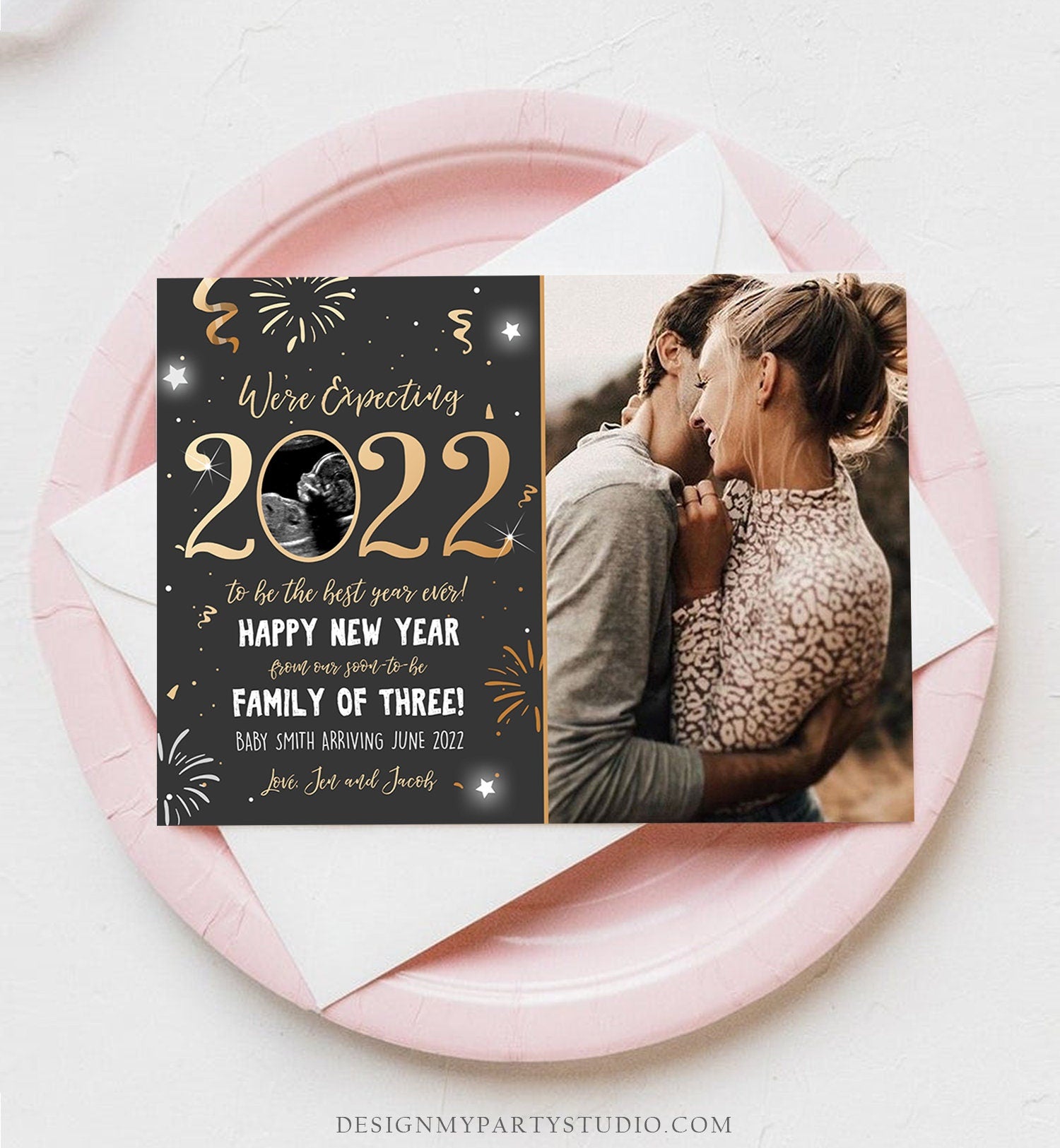 Editable New Year Pregnancy Reveal Card Pregnancy Announcement New Years 2022 Ultrasound Card Instant Download Digital Corjl Template 0280