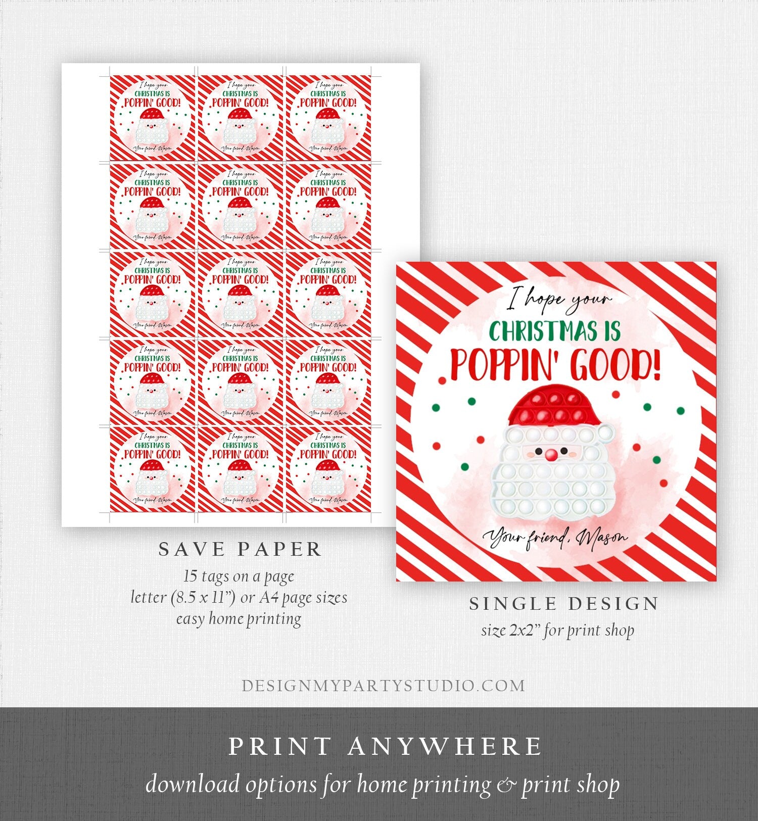 Editable Pop It Gift Tags Personalized Pop It Tag Christmas Teacher Holiday Favor Tags Winter School Kids Christmas Digital PRINTABLE 0443