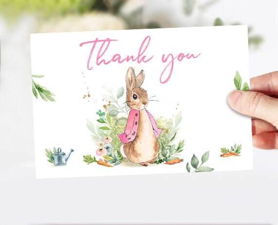 Flopsy Rabbit Baby Shower Thank you Card Thank You Note 4x6&quot; Rustic Watercolor Bunny Baby Shower Girl Pink PRINTABLE Instant Download 0351