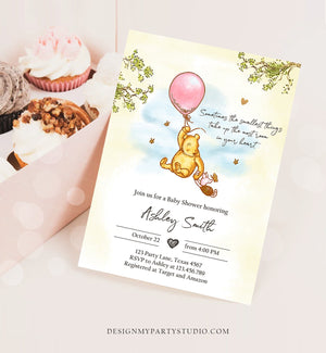 Editable Winnie The Pooh Baby Shower Invitation Girl Pink Rustic Classic Winnie The Pooh Sprinkle Digital Corjl Template Printable 0425