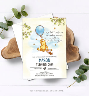 Editable Winnie The Pooh Invitation Boy Blue Rustic Classic Winnie The Pooh 1st Birthday Invite Digital Corjl Template Printable 0425