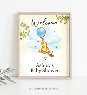 Editable Winnie The Pooh Welcome Sign Pooh Baby Shower Boy Blue Classic Winnie The Pooh Party Decor Corjl Template Printable 0425