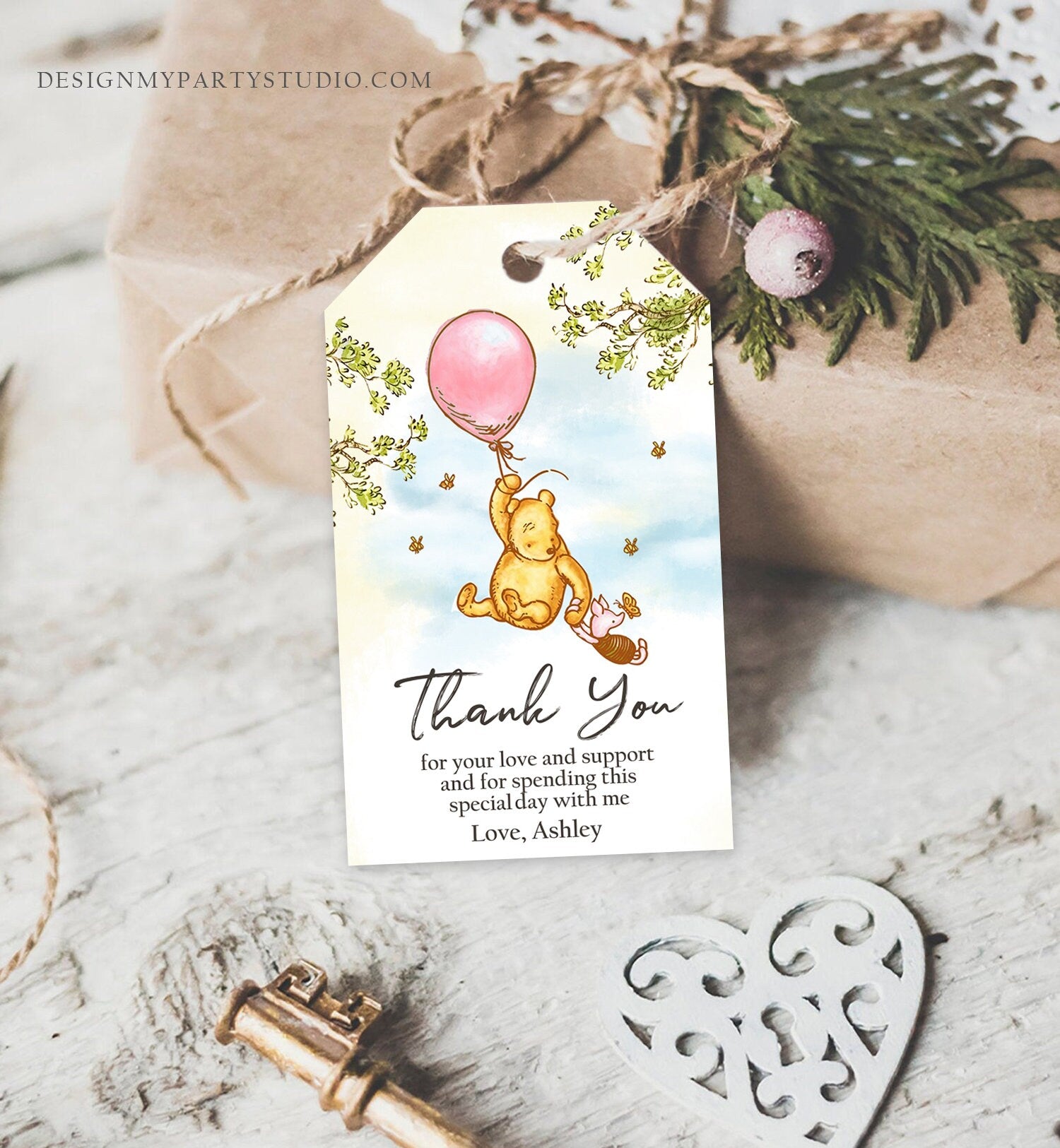 Editable Winnie The Pooh Favor Tags Pooh Baby Shower Thank you Birthday Classic Pooh Favors Pooh Tags Printable Download Corjl Template 0425