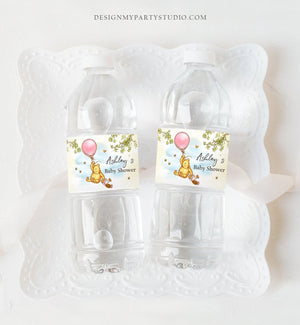 Editable Classic Winnie The Pooh Water Bottle Labels Pooh Baby Shower Pooh Party Decor Pink Girl Birthday Printable Template Corjl 0425