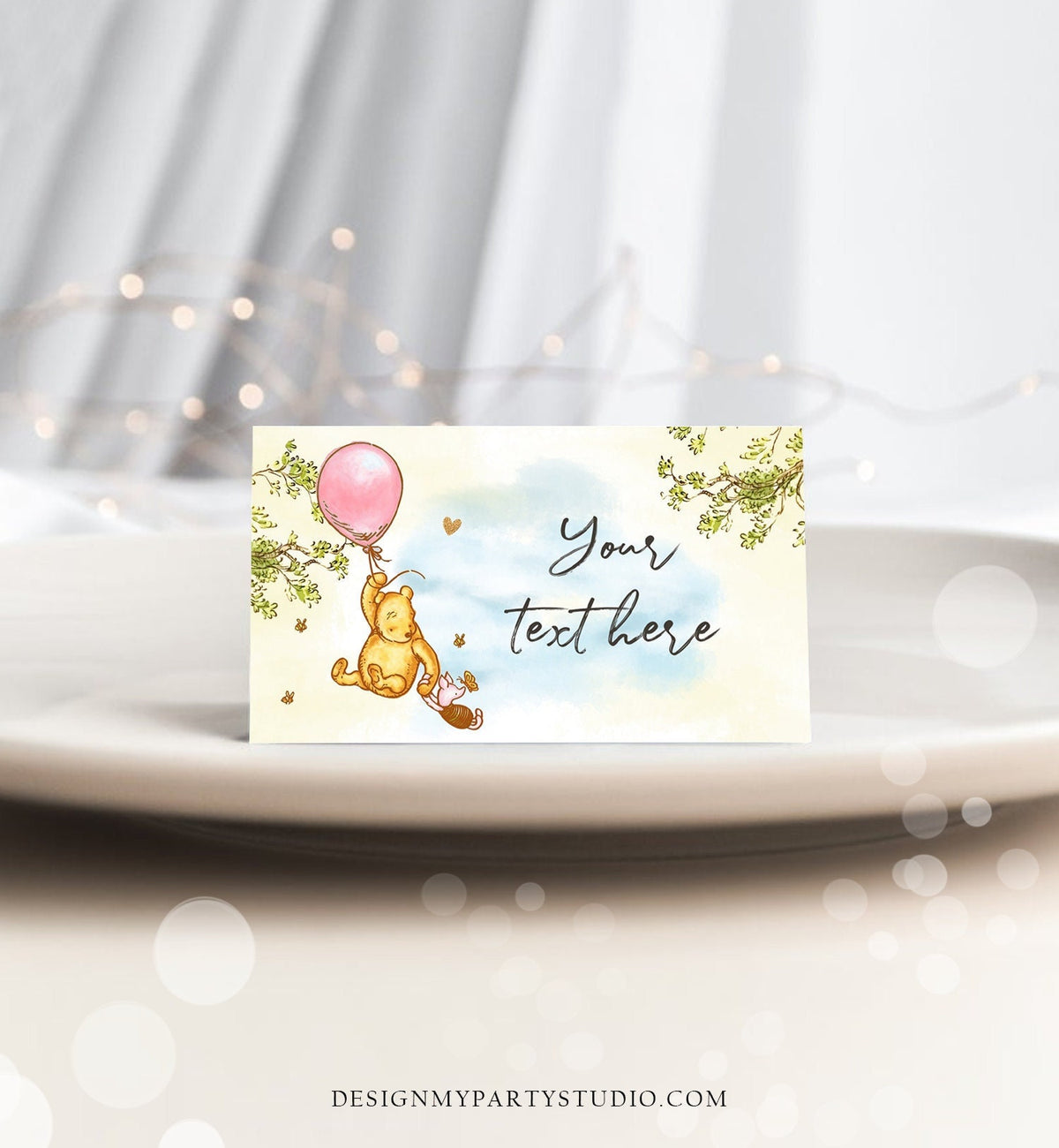 Editable Classic Winnie The Pooh Food Labels Pooh Place Card Tent Card Escort Card Pooh Baby Shower Decor Girl Printable Corjl Template 0425