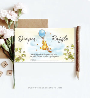 Editable Diaper Raffle Ticket Winnie The Pooh Diaper Game Card Classic Pooh Baby shower insert Boy Download Template Corjl PRINTABLE 0425