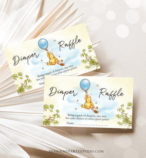 Editable Diaper Raffle Ticket Winnie The Pooh Diaper Game Card Classic Pooh Baby shower insert Boy Download Template Corjl PRINTABLE 0425