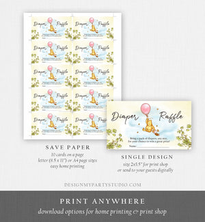 Editable Diaper Raffle Ticket Winnie The Pooh Diaper Game Card Classic Pooh Baby shower insert Girl Download Template Corjl PRINTABLE 0425