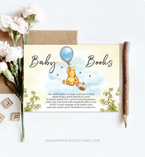 Editable Winnie The Pooh Bring a Book Card Classic Pooh Baby Shower Book Insert Books for Baby Boy Rustic Template PRINTABLE Corjl 0425