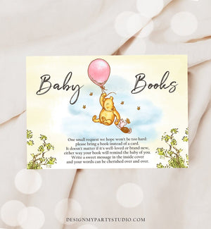 Editable Winnie The Pooh Bring a Book Card Classic Pooh Baby Shower Book Insert Books for Baby Girl Rustic Template PRINTABLE Corjl 0425