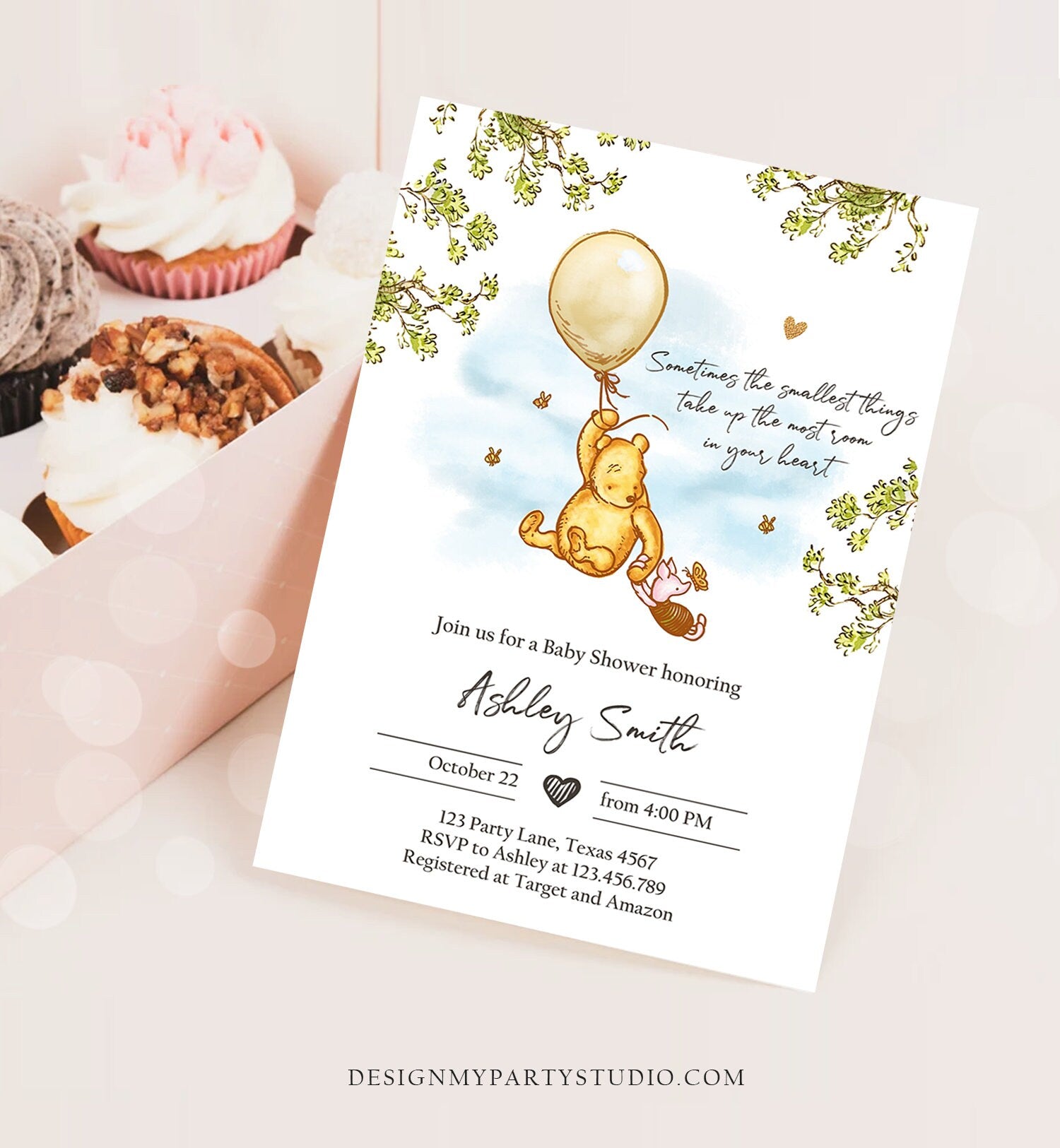 Editable Winnie The Pooh Baby Shower Invitation Gender Neutral Rustic Classic Winnie The Pooh Sprinkle Digital Corjl Template Printable 0425