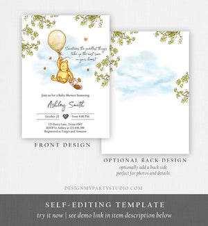 Editable Winnie The Pooh Baby Shower Invitation Gender Neutral Rustic Classic Winnie The Pooh Sprinkle Digital Corjl Template Printable 0425