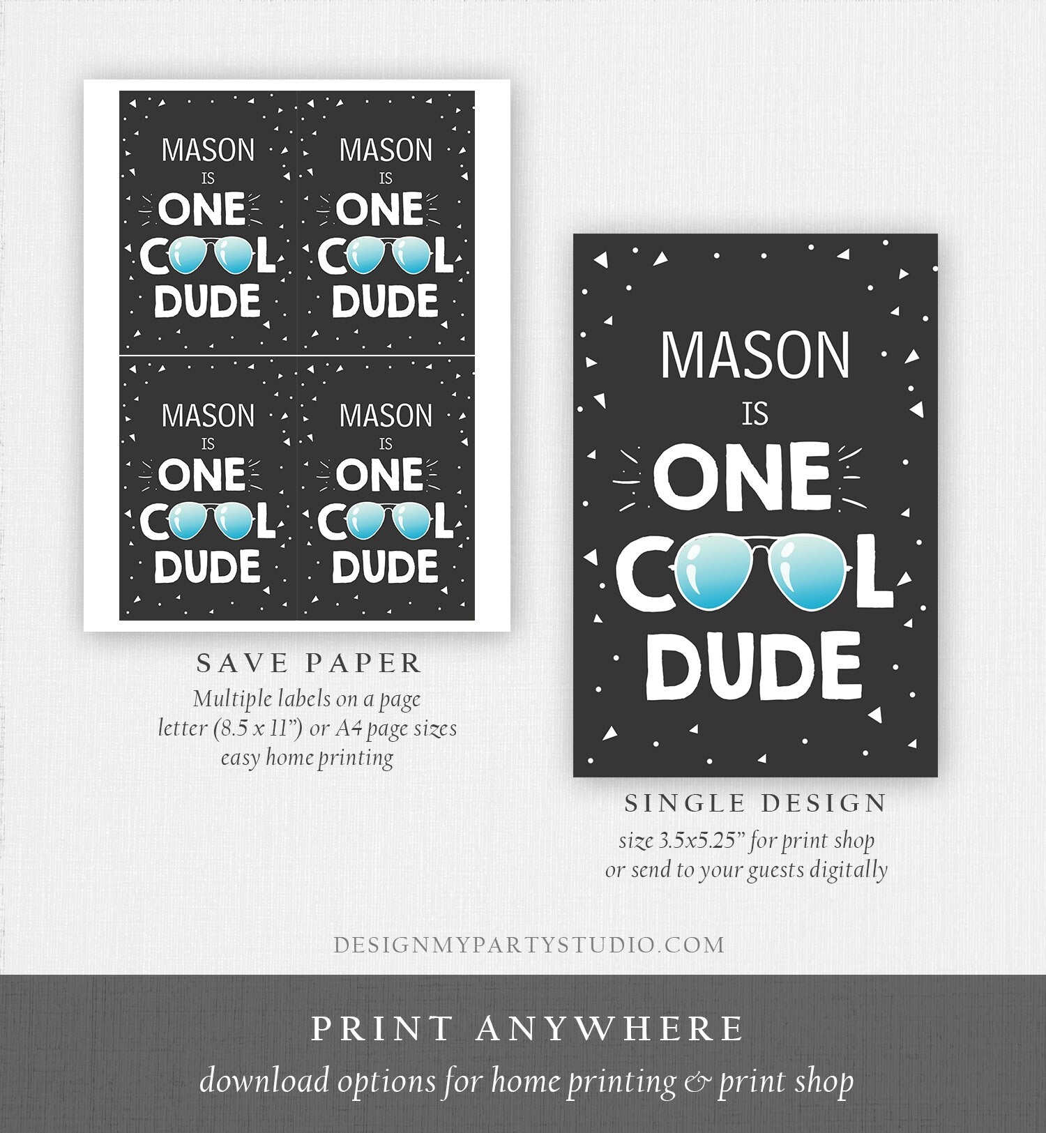 Editable One Cool Dude Capri Sun Label Boy First Birthday 1st Dude Sunglasses Juice Pouch Pack Label Download Corjl Template Printable 0136