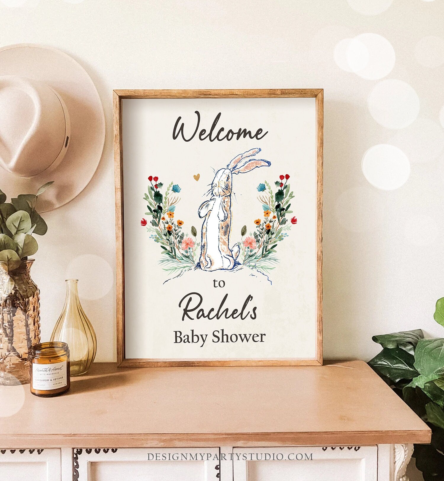 Editable The Velveteen Rabbit Welcome Sign Rustic Baby Shower Welcome Vintage Rabbit Watercolor Table Sign Template Corjl PRINTABLE 0394