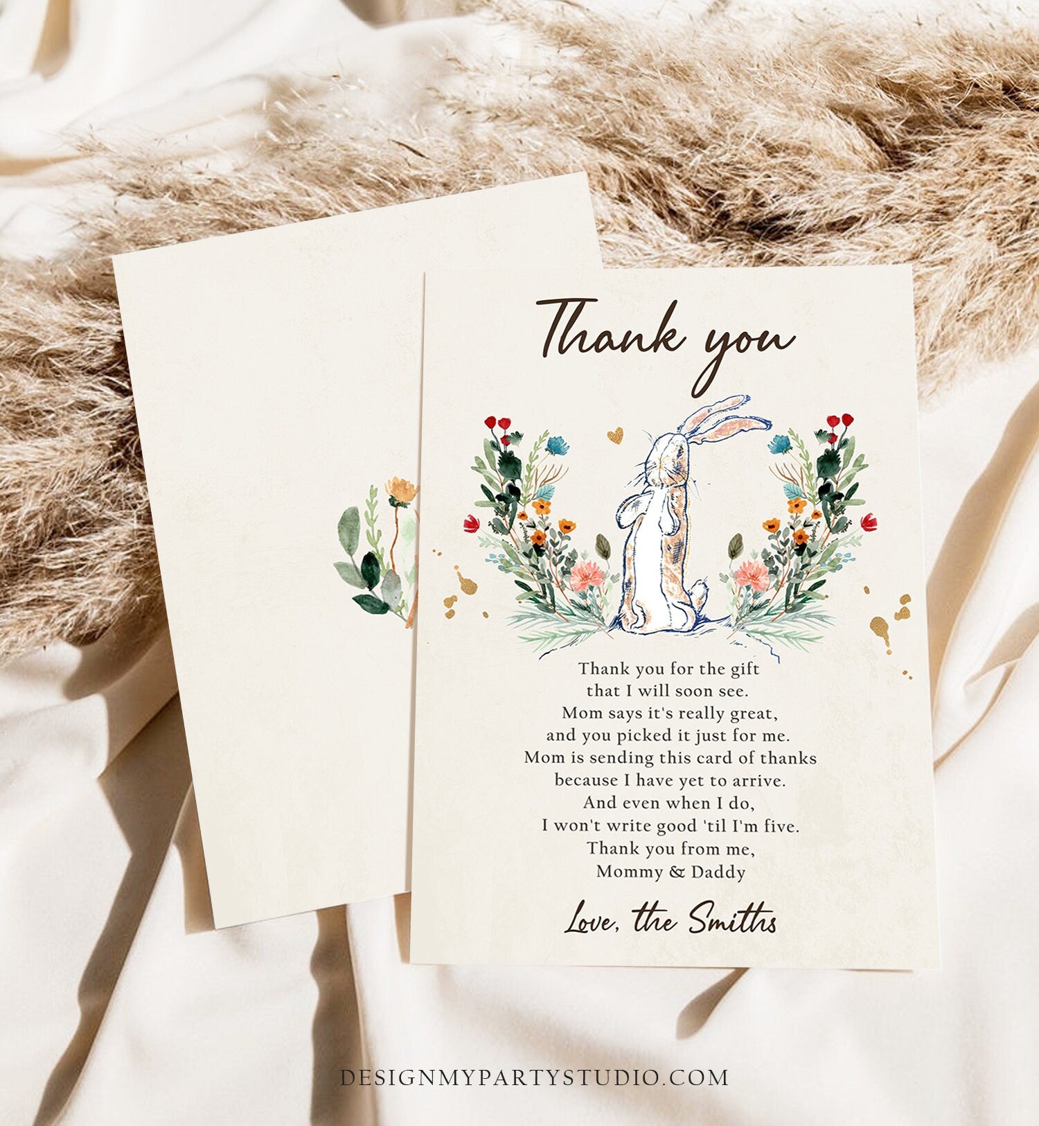 Editable The Velveteen Rabbit Baby Shower Thank You Card Rustic Spring Bunny Baby Shower Boho Digital Download Corjl Template Printable 0394