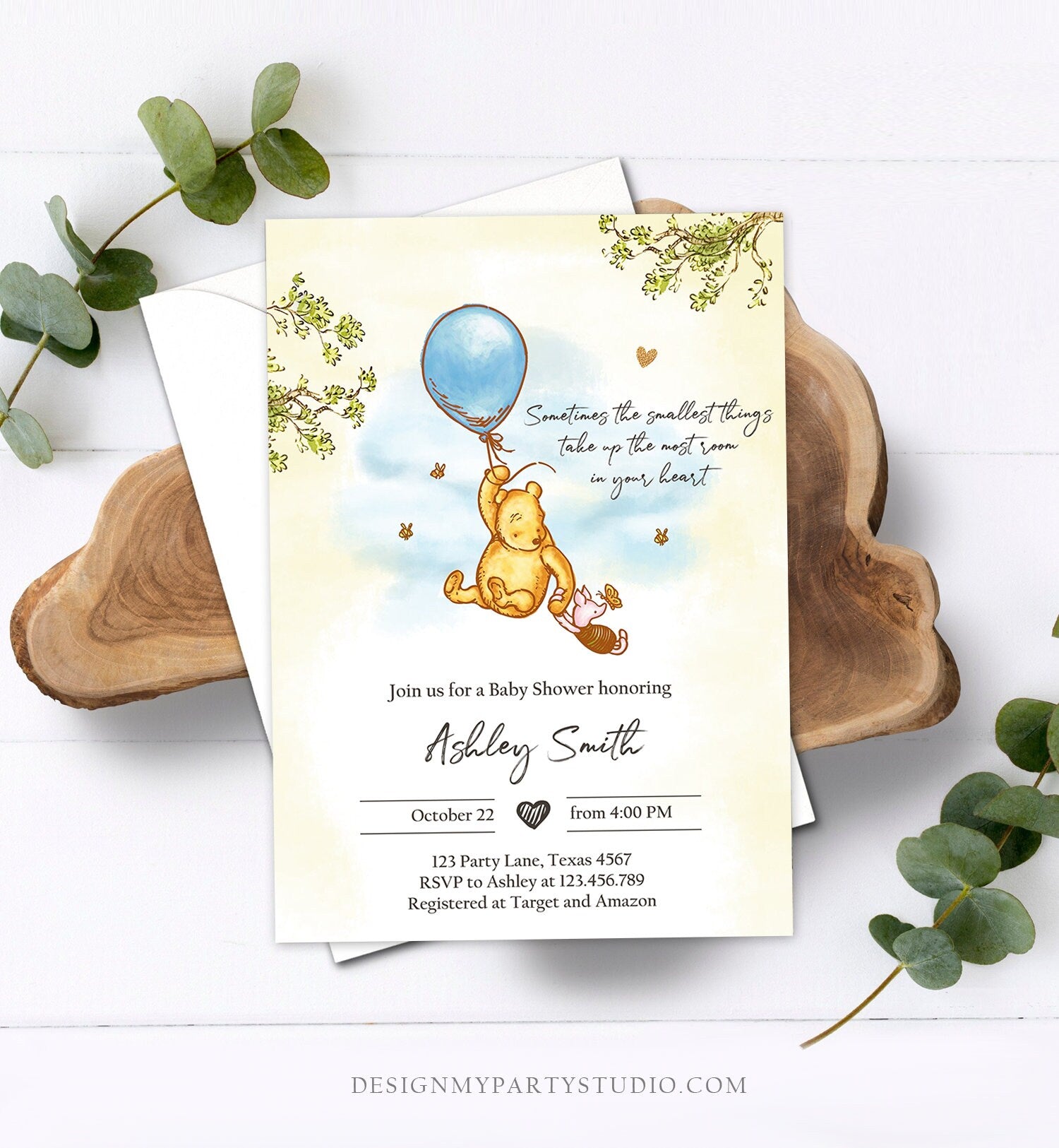 Editable Winnie The Pooh Baby Shower Invitation Boy Blue Rustic Classic Winnie The Pooh Sprinkle Digital Corjl Template Printable 0425