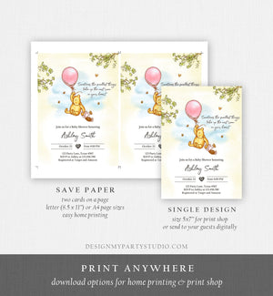 Editable Winnie The Pooh Baby Shower Invitation Girl Pink Rustic Classic Winnie The Pooh Sprinkle Digital Corjl Template Printable 0425