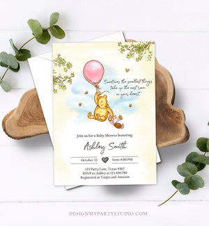 Editable Winnie The Pooh Baby Shower Invitation Girl Pink Rustic Classic Winnie The Pooh Sprinkle Digital Corjl Template Printable 0425