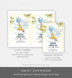 Editable Winnie The Pooh Invitation Boy Blue Rustic Classic Winnie The Pooh 1st Birthday Invite Digital Corjl Template Printable 0425