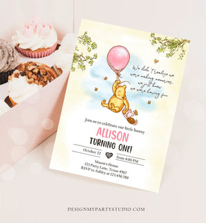 Editable Winnie The Pooh Invitation Girl Pink Rustic Classic Winnie The Pooh 1st Birthday Invite Digital Corjl Template Printable 0425