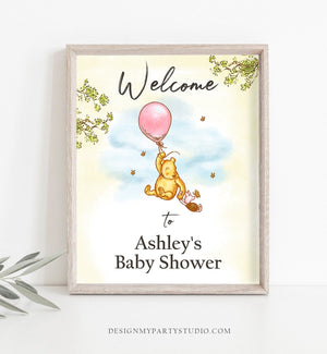 Editable Winnie The Pooh Welcome Sign Pooh Baby Shower Girl Pink Classic Winnie The Pooh Party Decor Corjl Template Printable 0425