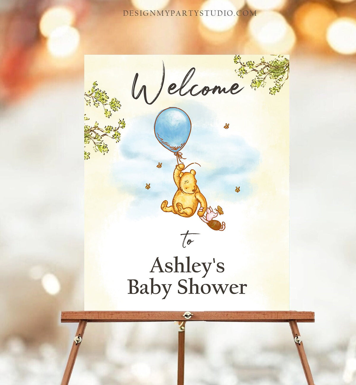 Editable Winnie The Pooh Welcome Sign Pooh Baby Shower Boy Blue Classic Winnie The Pooh Party Decor Corjl Template Printable 0425