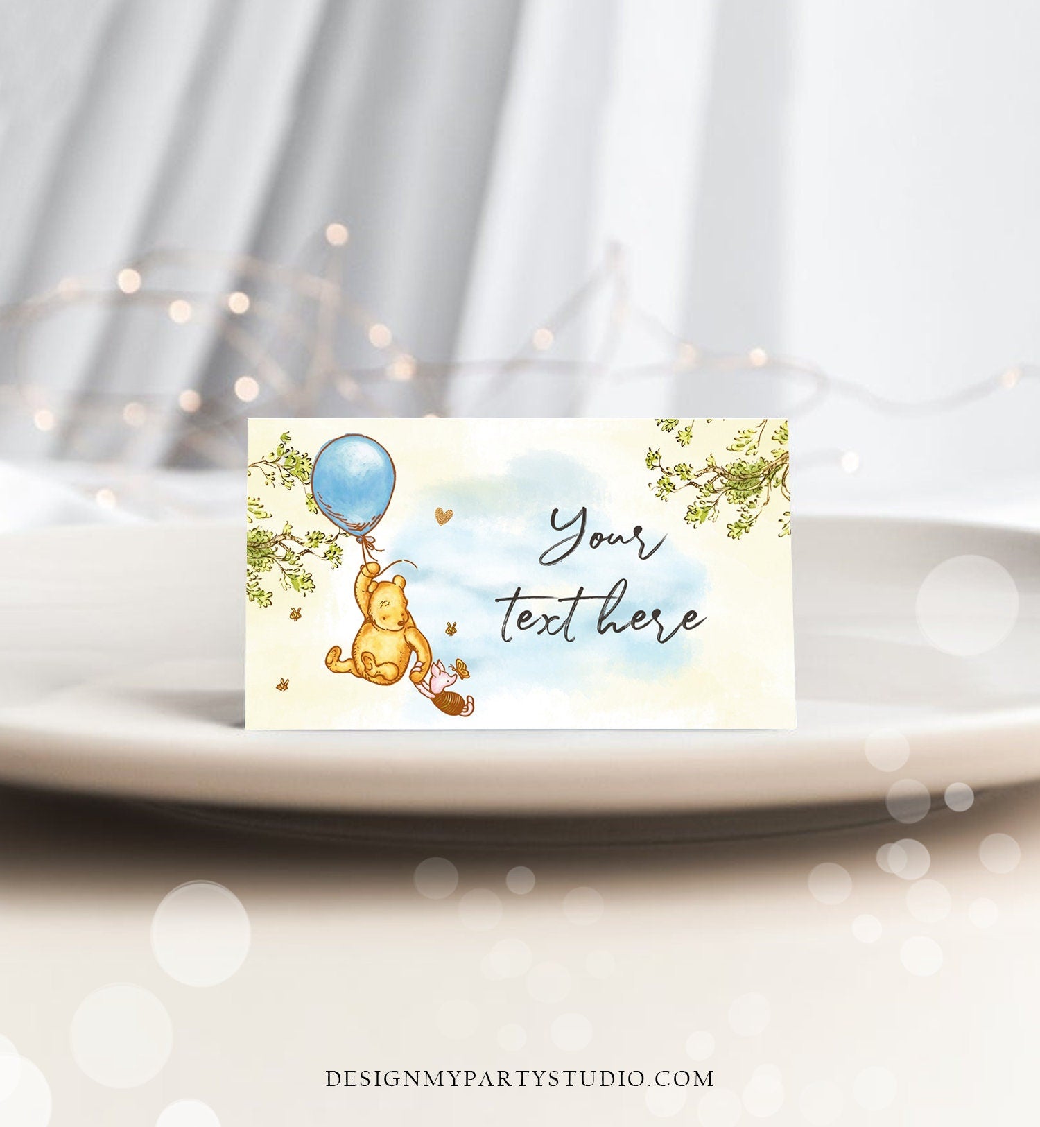 Editable Classic Winnie The Pooh Food Labels Pooh Place Card Tent Card Escort Card Pooh Baby Shower Decor Boy Printable Corjl Template 0425