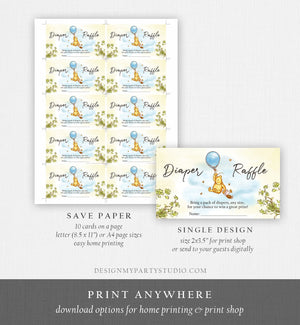 Editable Diaper Raffle Ticket Winnie The Pooh Diaper Game Card Classic Pooh Baby shower insert Boy Download Template Corjl PRINTABLE 0425